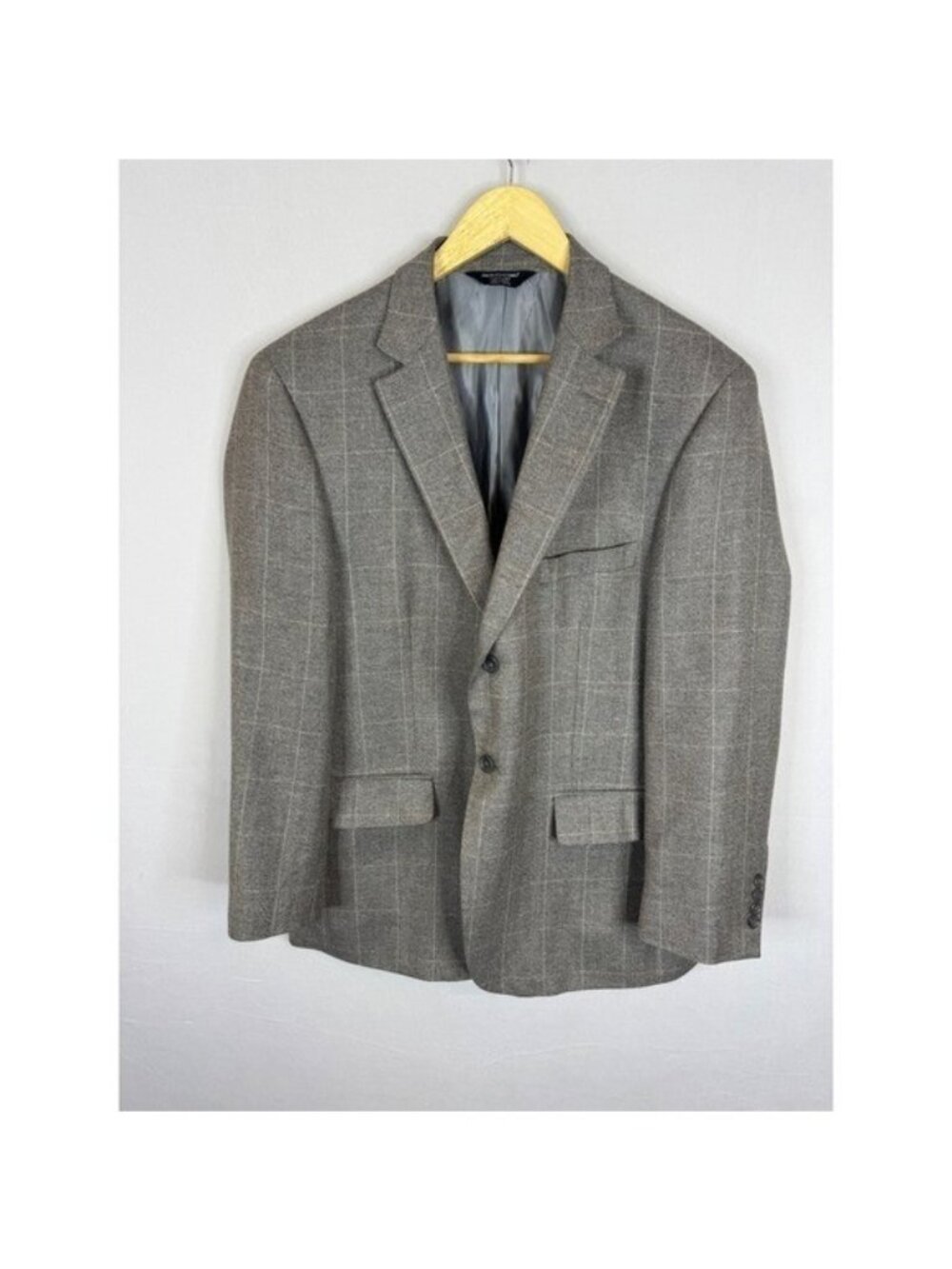 Pronto Uomo Couture Mens 44 Short Brown Windowpane Wool Silk Linen Sport Coat